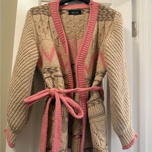 Fab'rik Beige and Pink Knit Cardigan